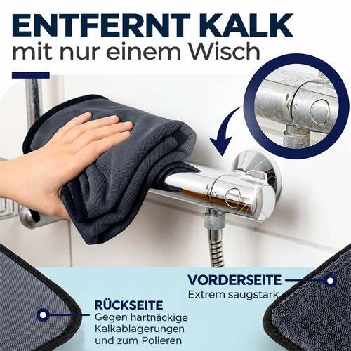 PURKLAR Tuch entfernt Kalk an der Armatur mit einem Wisch